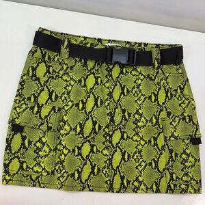Topshop Lime & Black Snake Print Mini Skirt with 7 Pockets